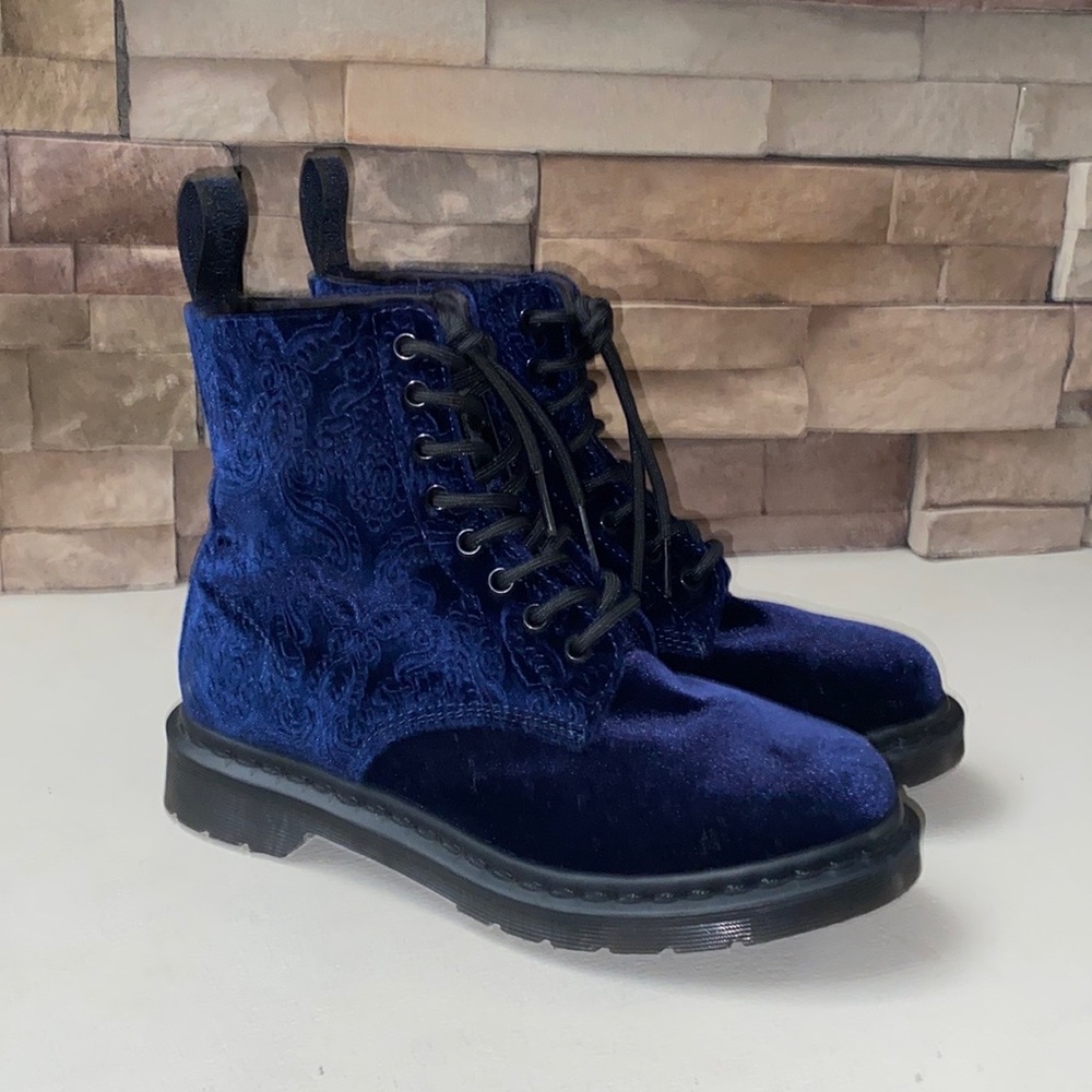 Dr. Martens 1460 Brocade Blue Velvet Combat Boot Womens 7